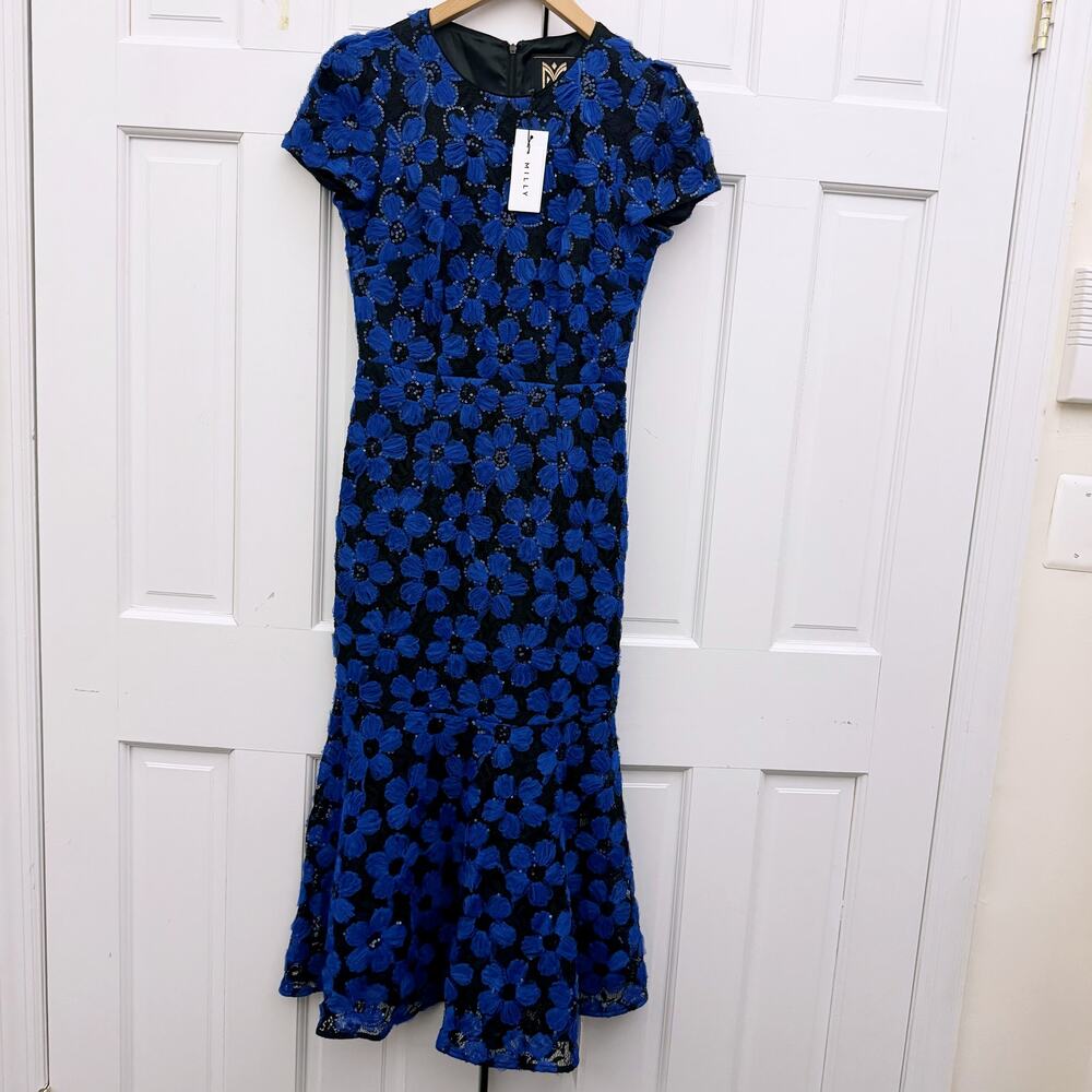 Milly Tahlia Tulle Embroidery Dress in Cobalt/Black - Picture 2 of 11